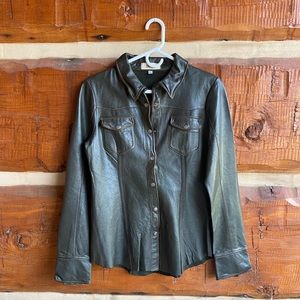 NWOT Jakett New York Fir Green Leather Shirt